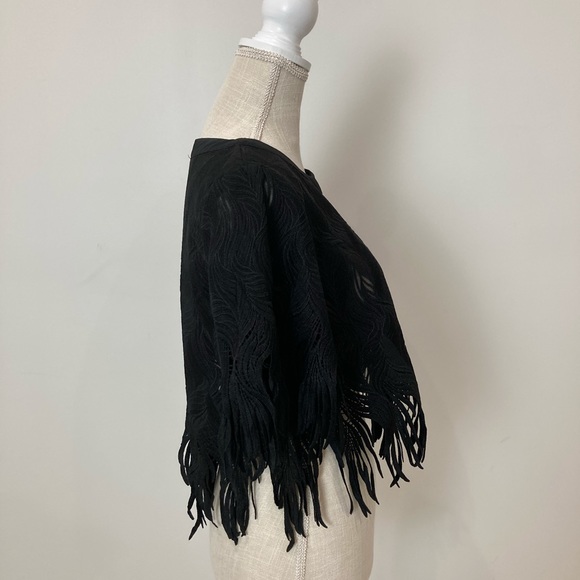 GRACIA Black Fringe Short Sleeve Crop Top M - Picture 4 of 10